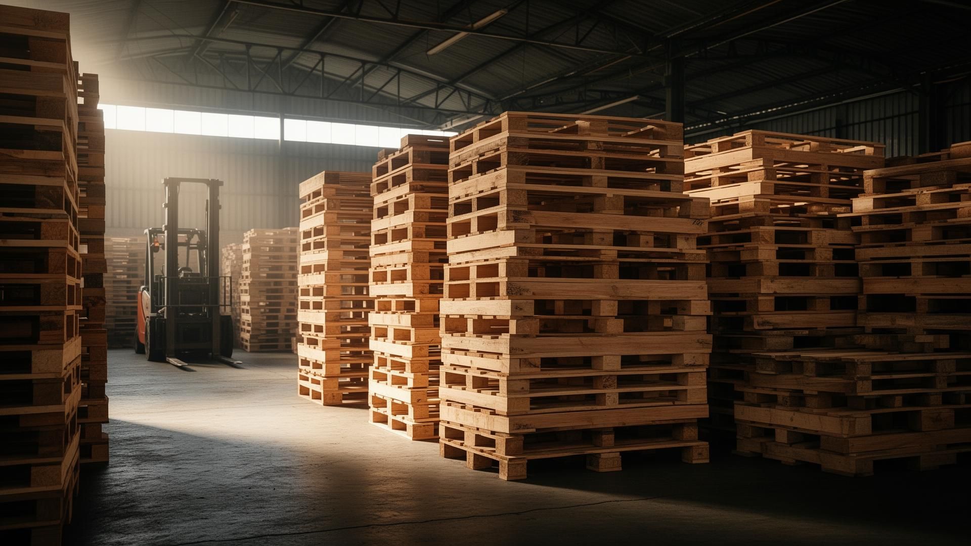 Pallets de madeira em galpão industrial Servale
